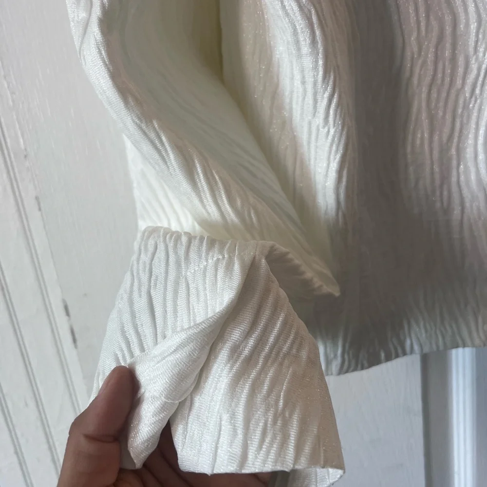 Zara White Textured Women's Blazer - Picture 9 of 12
